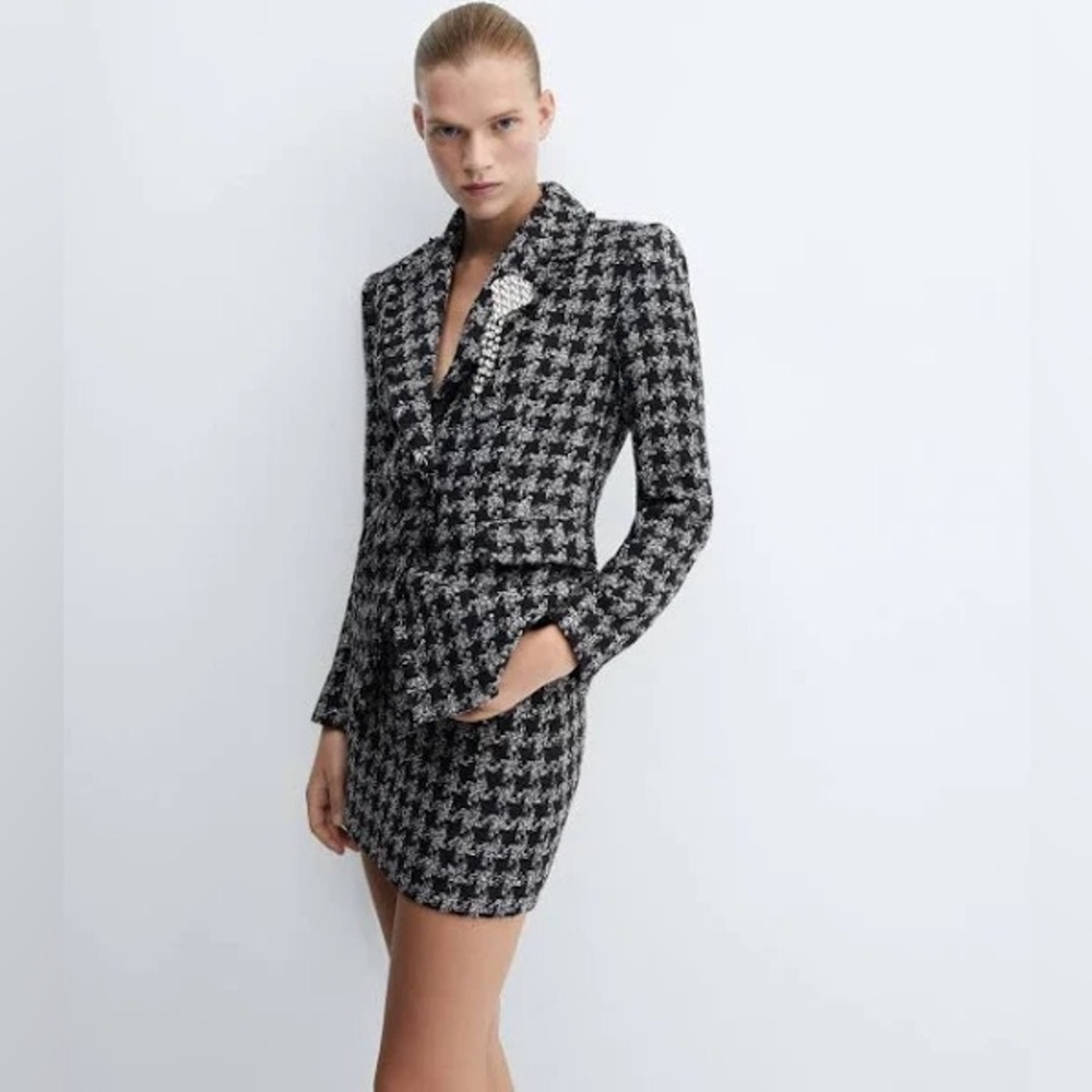 NWOT Mango Tweed Suit Mini Skirt - Black/White - 2